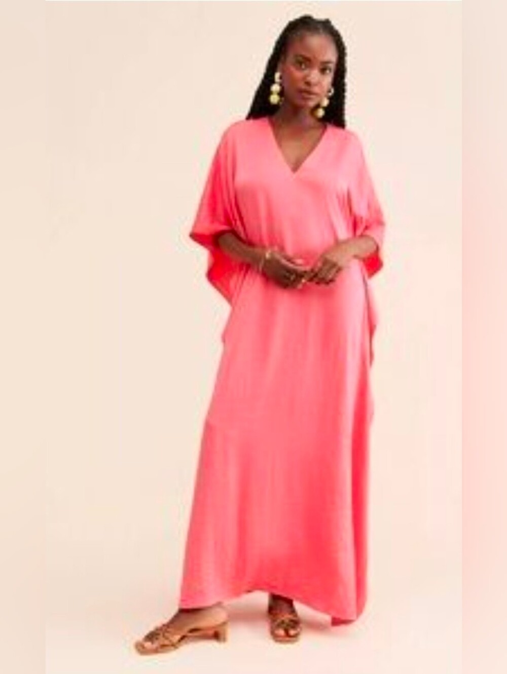Anthropologie Ripley Rader Satin Crepe Caftan Dress Pink Size 3 OR 8-10 (M)
